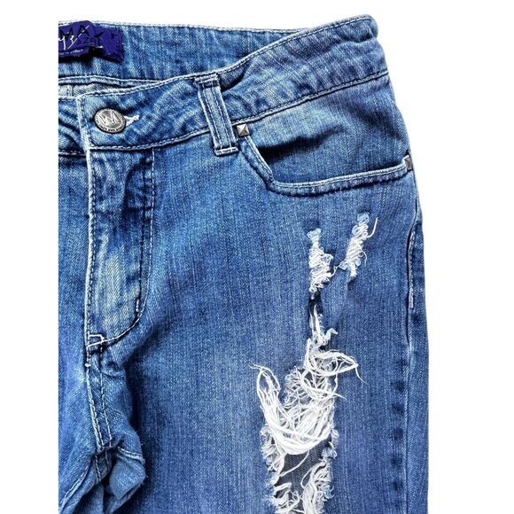 Miley Cyrus Thrashed Distressed Blue Jeans Almost Trashed Womens Size 14 - Picture 4 of 11